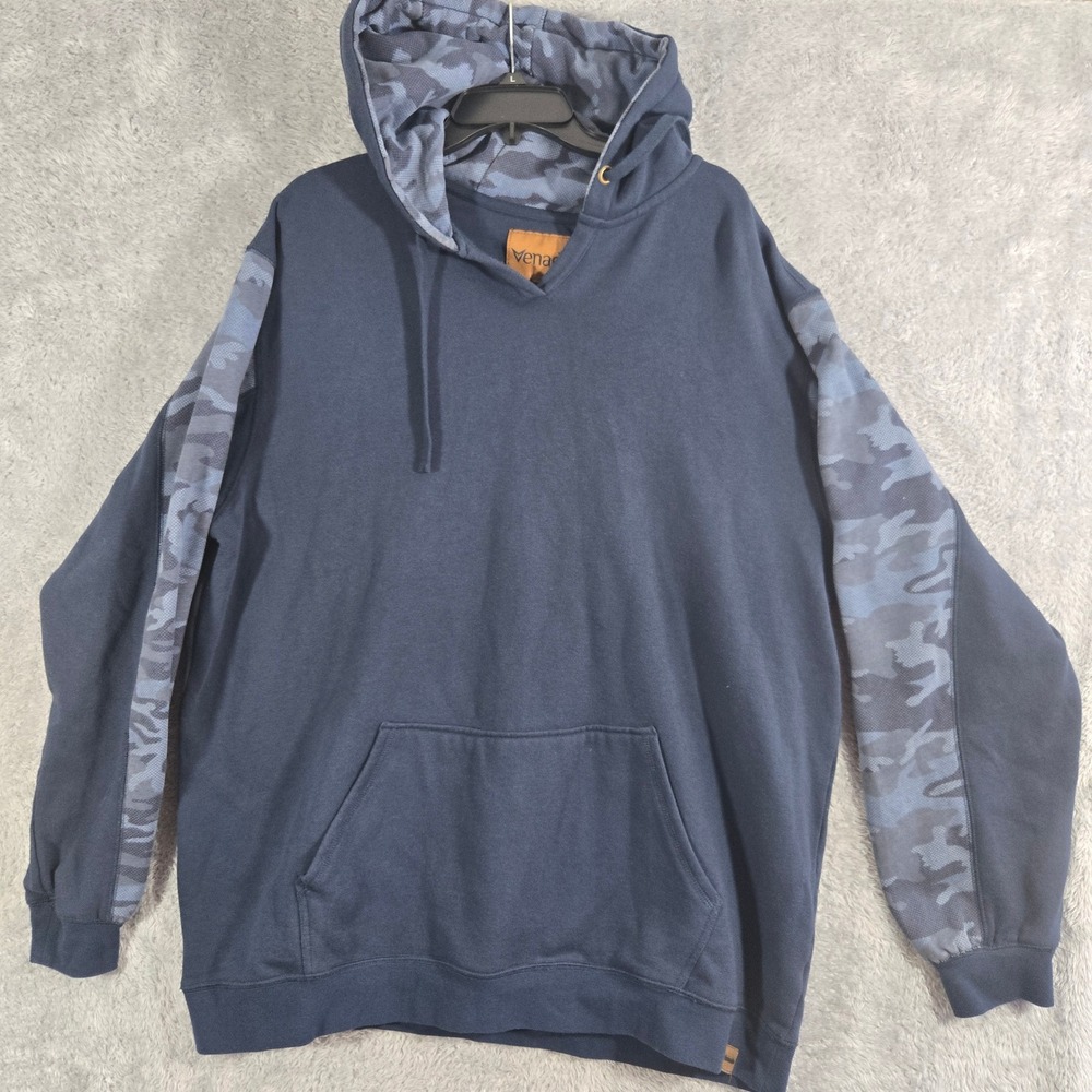 Venado Mens 2XL Navy Blue Camo Sleeve Pullover Hoodie Sweatshirt